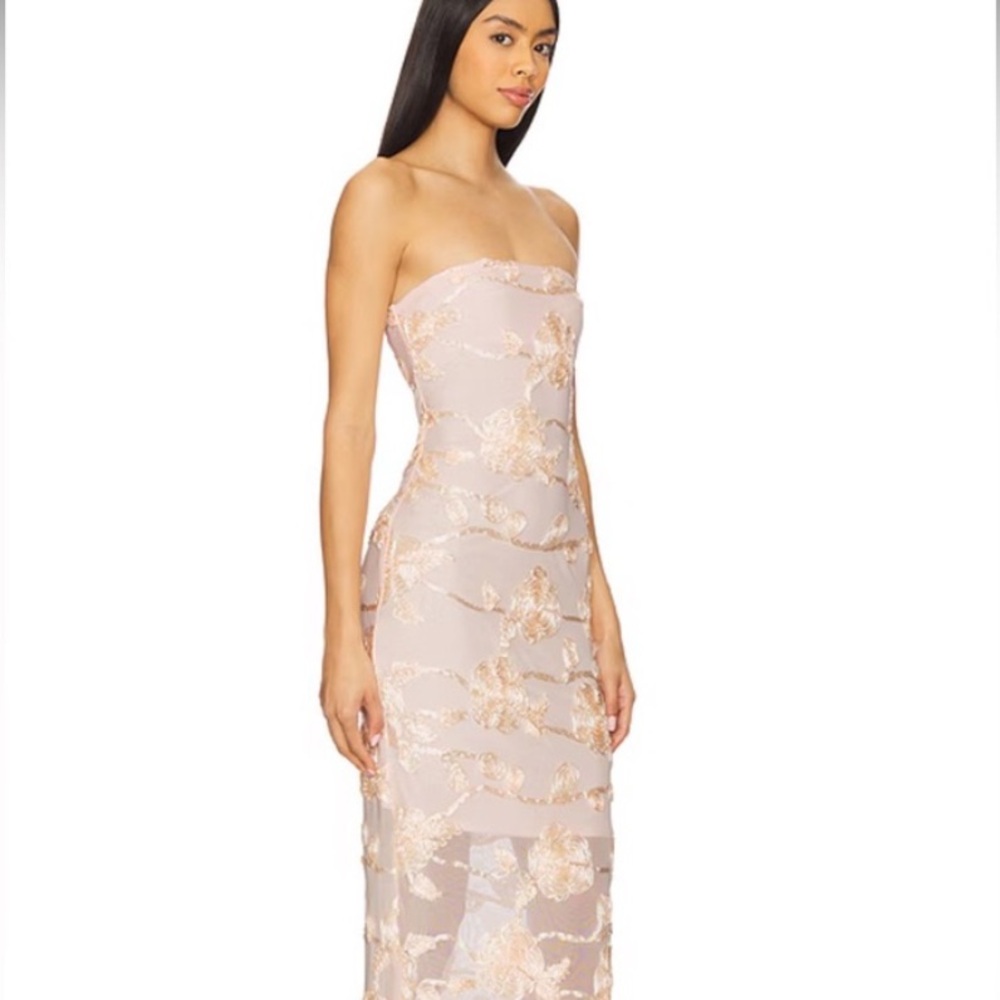 ROTATE Birger Christensen pink flower mesh strapless tube dress - 6 (36) NWT